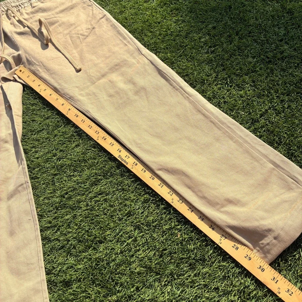 MNML Mens Small Tan Drawstring Pants Relaxed Straight Leg Coastal Beach Trousers